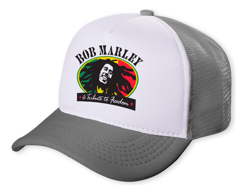 Boné Trucker Branco Cinza Rock Banda Bob Marley (art1)