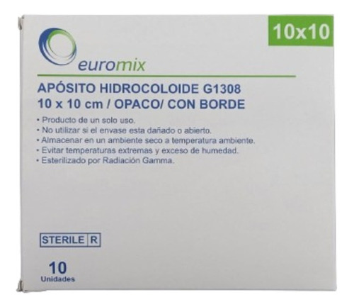 Apósito Hidrocoloide Grueso T/cgf 10x10 Euromix Caja De 10 U