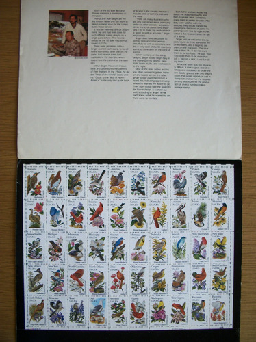 Carpeta Conmemorativa 50 Sellos Mint Eeuu Aves Y Flores (rg)