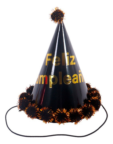 Gorro Cotillon Feliz Cumpleaños Negro 20cm