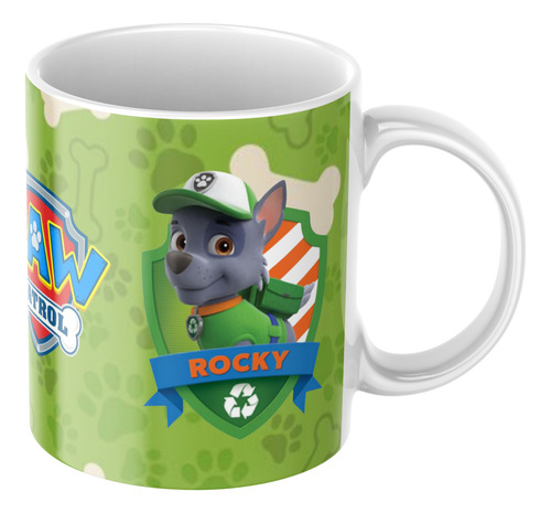 Taza De Cerámica Paw Patrol Todos Los Personaje Verde Rocky