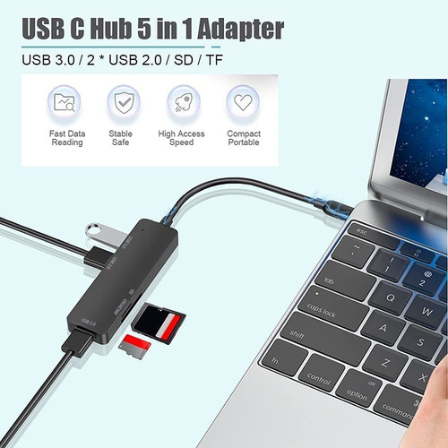 Imagen 4 de 7 de Hub Tipo C 5 En 1 Con 3 Puertos Usb Puerto Sd Y Micro Sd