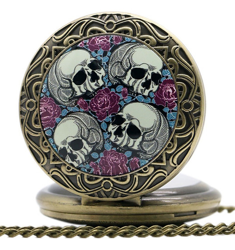 Collar Reloj Calaveras Goticas Steampunk De Colección