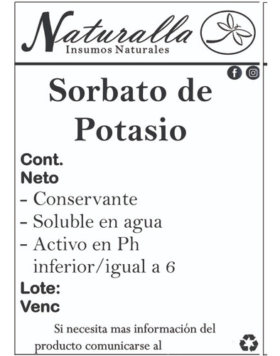 Sorbato De Potasio 50grs
