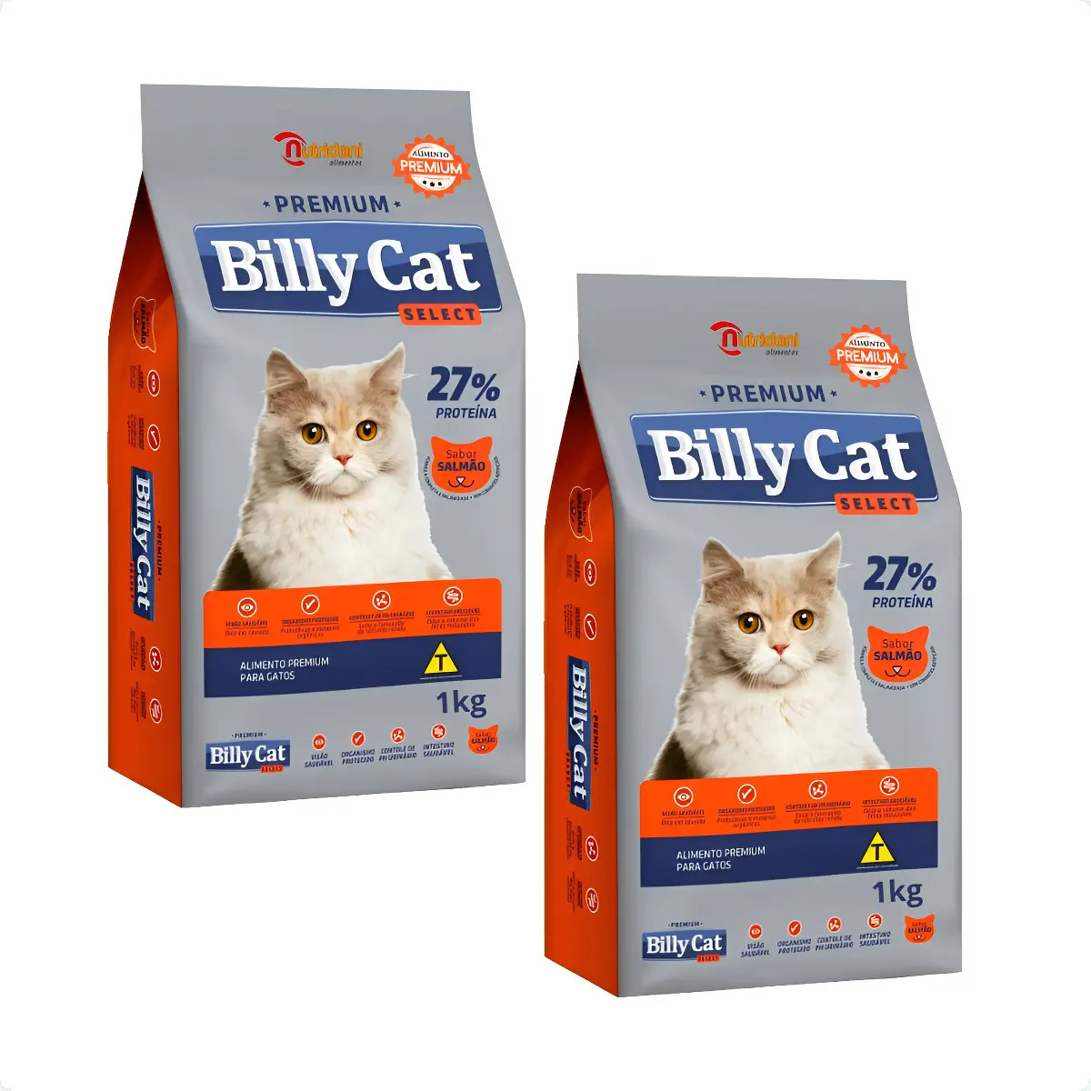 2 Ração Para Gatos Billy Cat Select Premium Sabor Salmão 1kg