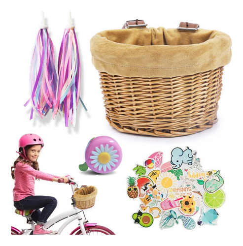 Decoración De Bicicleta Infantil, Cesta, Pegatina Y Borla