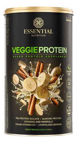 Veggie Protein Banana C/canela 462g Essential Nutrition - Sabor Banana com canela