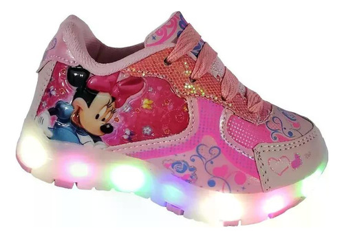 Tenis Niña Minnie Mouse Luces Led  Mickey Mouse Comodo Bebe