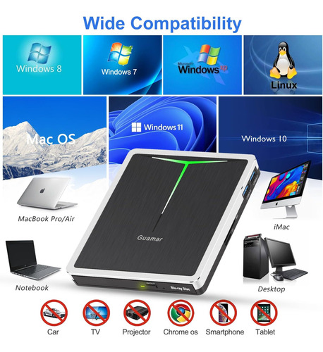 Guamar Externa Blu Ray Drive, Usb C Blu Ray Burner Portátil