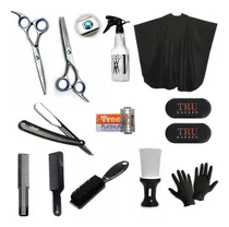 Comprar Kit Set Barberia Capa Tijeras Navaja Peines Rociador Tru Bar