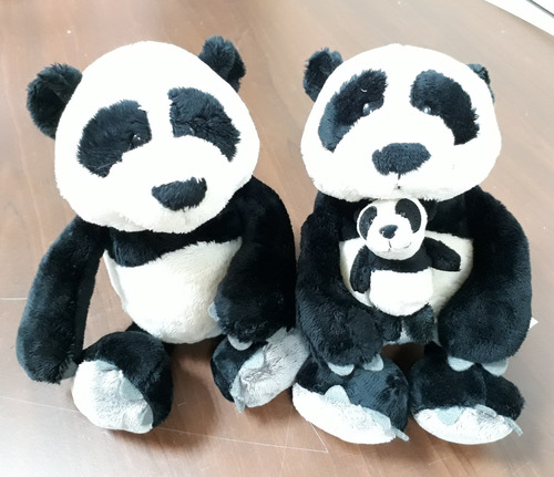 Ursinho Urso Panda Papai 25 Cm + Mamãe 25 Cm + Filhote 8 Cm