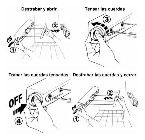 Tendedero Tender Pared Extensible Retractil Enrollable Gimi - 4 Cuerdas  Sogas - Resiste Lluvia Sol - Importador Directo