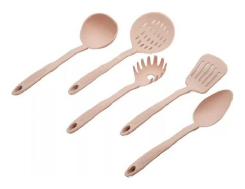 Set X 5 Utensilios Carol De Naylon Colores Pasteles