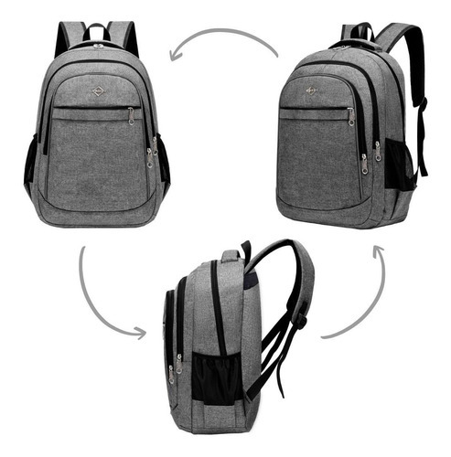 Kit Mochila Masculina Bolsa E Necessaire Escolar Volta Aula Cor Cinza