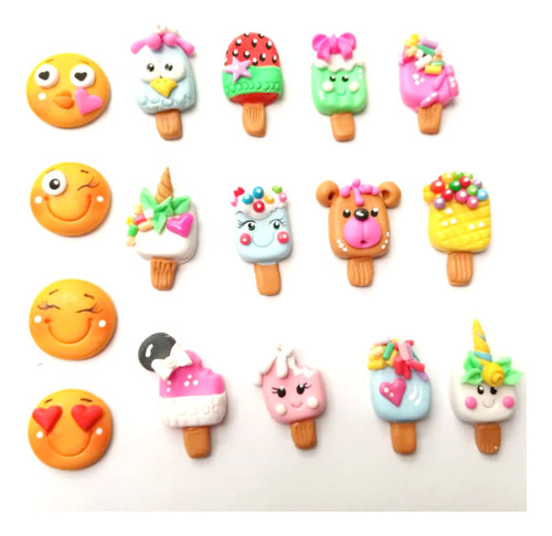 Mini Apliques Paletas + Emoji, Surtido 12 Unid Masa Flexible