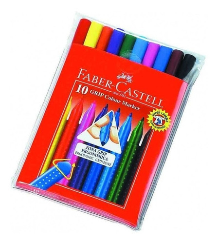 Marcador Fibra Escolar Faber Castell Grip X 10 Colores