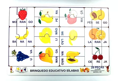 Quebra Cabeça Figuras Madeira Encaixe Sílabas Jogo Educativo