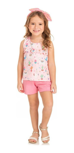 Conjunto Infantil Menina Verão Shorts E Blusa