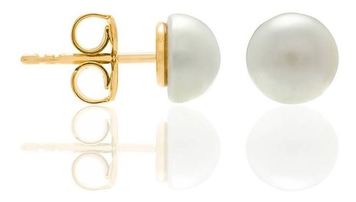 Imagem 3 de 6 de Brinco Rommanel Pérola Pão Branca 6mm Folheado Ouro Original
