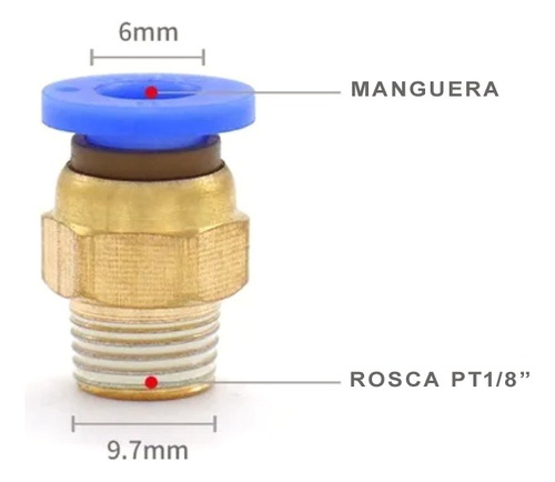Racor Rapido Recto Conexion Neumatica 6mm Rosca 1/8 3unids