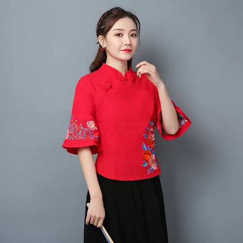 Blusa Para Mujer Zen Cotton Tang Suit Mandarin V29