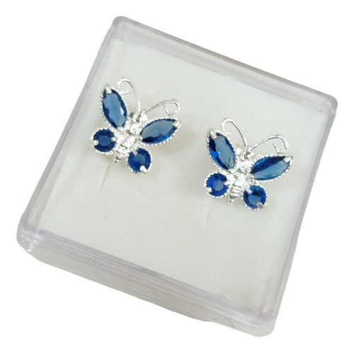 Aretes De Mariposa Zirconia Azul De Plata 925 +estuche A2