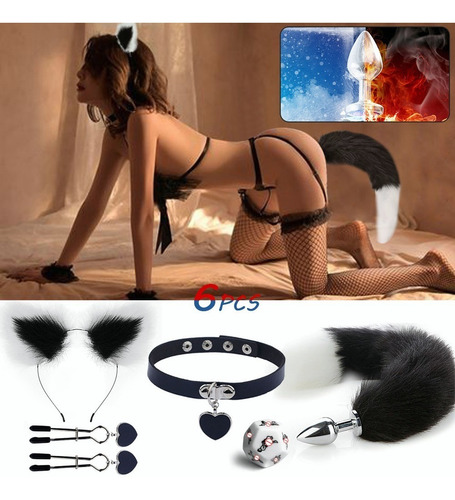 Plug Anal Cola De Zorro Metalico+orejas+dados Sexuales 6pzs