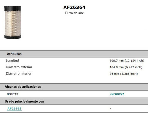 Af26364 Filtro Aire ( P628324 49587 9587 Rs574 Af 26364 )