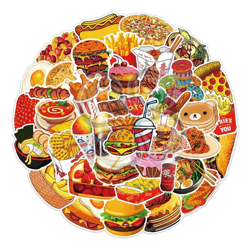 50 Pegatinas Stiker Auto Adhesivas Alimentos Comida Pvc F