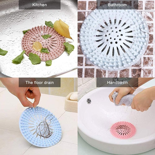Imagen 2 de 10 de Set X 3 Rejilla Silicona Atrapa Pelos Bañera Basura Cocina