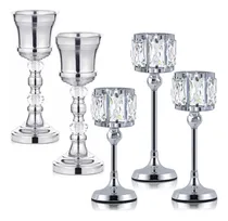 Comprar Portavelas Candelabro Cristal De Mesa+ Floreros Metálicos