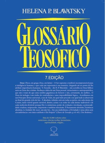 Glossario Teosofico, De Blavatsky, Helena. Editora Ground, Edição 7 Em Português