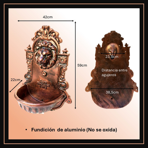 Aguamanil Fuente De Agua - Cabeza León, Grande, Fundición... Patina Cobre