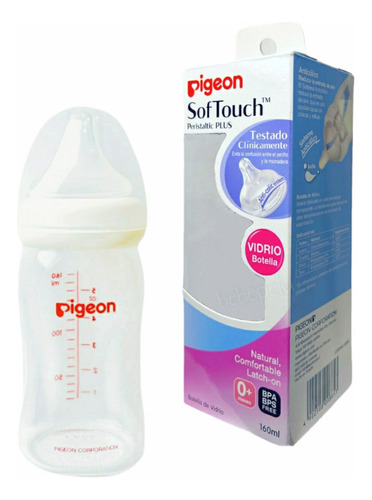 Mamadera Pigeon Vidrio Softouch Boca Ancha 160ml Edad0+meses