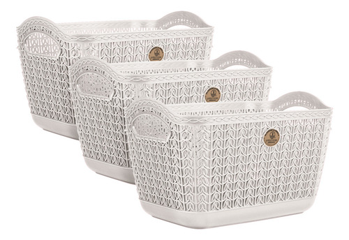Set 3 Canastas Mitril Med Resistentes Organizadoras 18x19x29 Blanco Mitril Med
