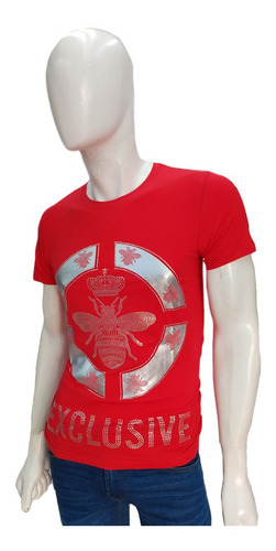 Imagen 3 de 5 de Playera Hombre Estampada Abeja Corona Pedreria Slimfit