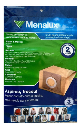 Saco para Aspirador de Pó Descartável SIM01 Menalux 3 Unidades