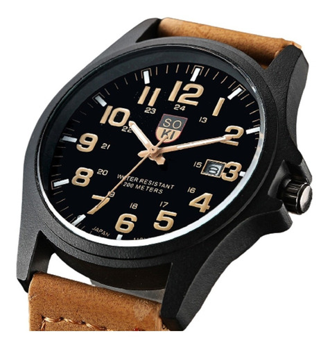 Reloj Casual Acero Cuarzo Marca Soki Color Negro Con Miel