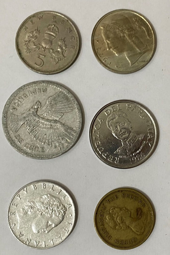 6 Monedas Belgica Bretaña Hong Kong Italia Chile Parag 1m414