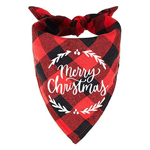 Feliz Navidad Rojo Plaid Mascota Perro Gato Bandana Buf...