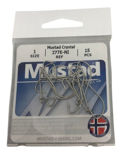 Anzuelo Mustad 277 N° 1 Ni Paquete X15 Unidades