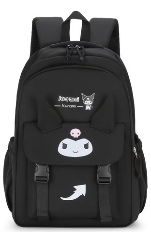 Mochila Casual Con Diseño Coreano Lindo De Kuromi Color Negro Diseño De La Tela Liso