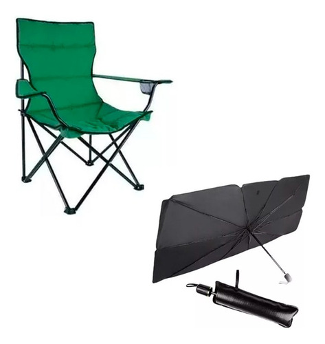 Promo Combo Silla Plegable Con Posavaso + Parasol Retractil