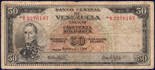 Billete De 50 Bolívares K7 Junio 2 1964 Simón Bolívar