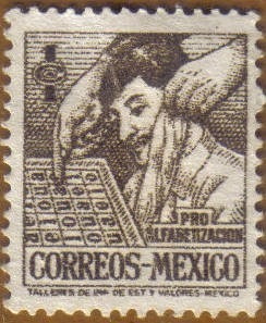 Antiguo Sello Pro Alfabetizacion Correos Mexico 1 C 1946