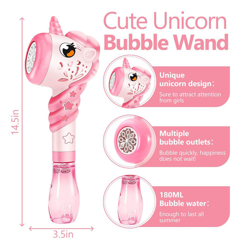 Varita Burbujas Unicornio Niños, Máq. Sopladora Princesa, Re Color