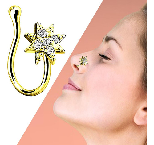 5 Anillo De Nariz De Cristal Falso 18g Aro Piercing Para Oro