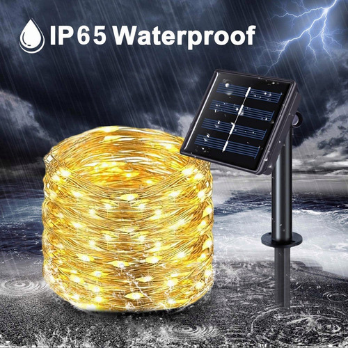 Imagen 5 de 7 de Guirnaldas Luces Solares Exterior 12m 120 Led Impermeable