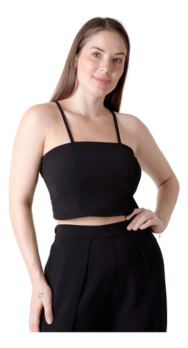 Pantalon Negro Pierna Ancha Moda Con Top A5245007a