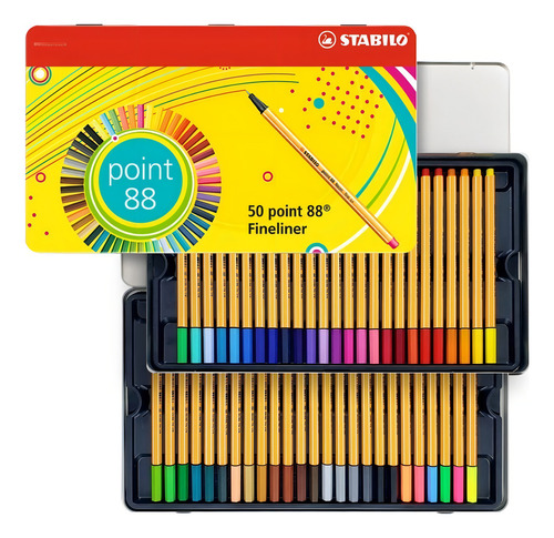Estojo metálico Stabilo Point 88 com 50 marcadores